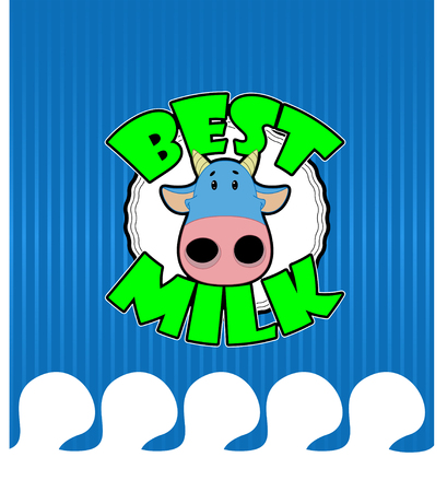Cute illustration with milk wave and cute cow badge. Vector illustration for packaging designのイラスト素材