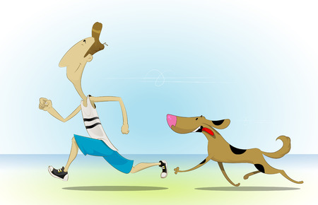 Morning jog on beach with dogのイラスト素材