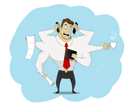 Businessman with multi tasking and multi skillのイラスト素材