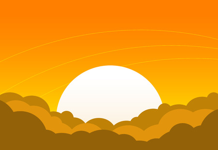 Cartoon sunset with bright sunのイラスト素材
