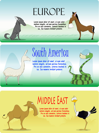 Set of vector cartoon animals from differnt continentsのイラスト素材