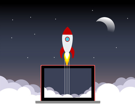 Space rocket launch. Start up concept. Flat illustrationのイラスト素材