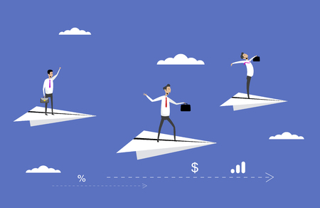 Businessmen flying on paper planesのイラスト素材