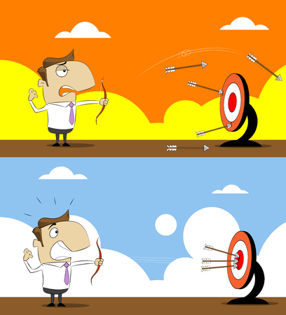 Cartoon businessman with shooting at targetのイラスト素材