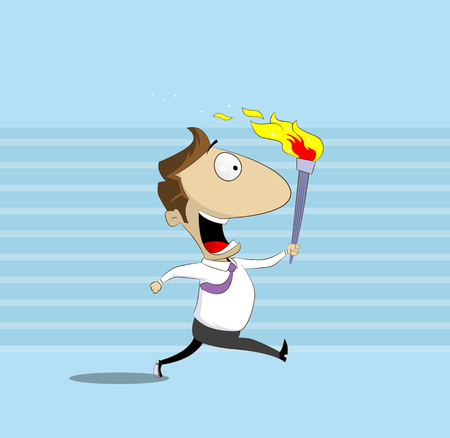 Businessman runs holding burning torchのイラスト素材