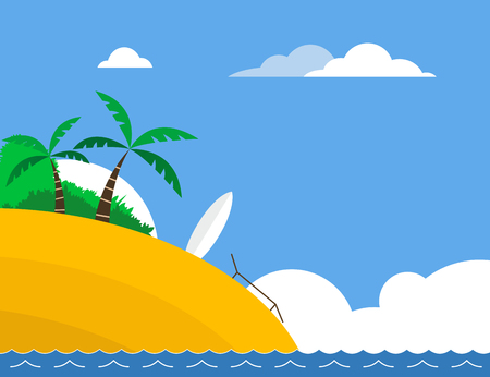 Sunny tropical beach with surfboardのイラスト素材