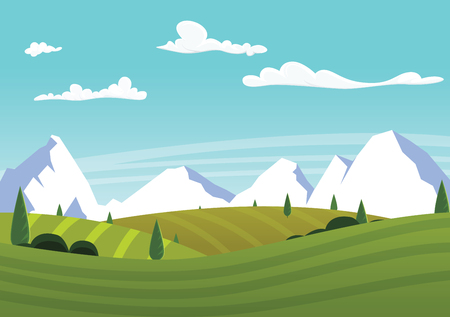 Cartoon farm landscape with green fieldsの写真素材