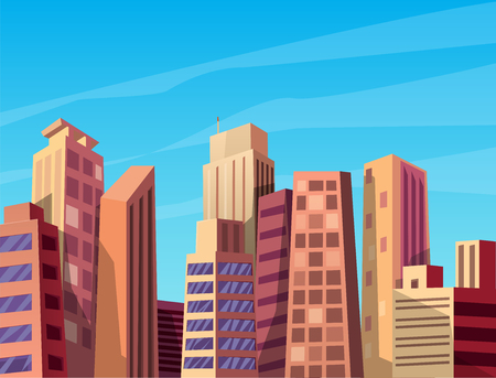 Vector cartoon illustration of the modern urban area.のイラスト素材