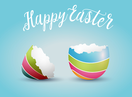 Realistic Easter egg shell, isolated on blue background. Happy Easter concept vector illustration.のイラスト素材