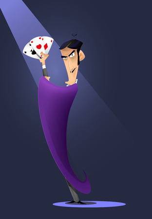 Man character magician hold pocker playing cardsのイラスト素材