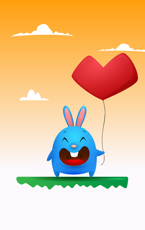 Cute Cartoon gray Rabbit with heartのイラスト素材