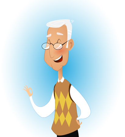 Illustration of mature man doing a success symbol.のイラスト素材