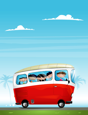 Cute cartoon children in bus.のイラスト素材