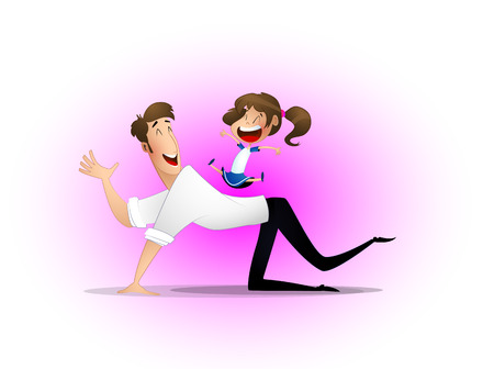 Happy father and child spending time outdoors Vector illustration.のイラスト素材
