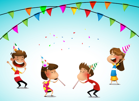 Cartoon kids party birthday celebration.のイラスト素材