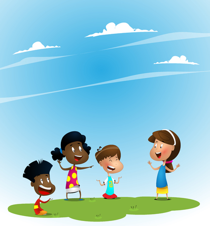 Group of children playing guessing game.のイラスト素材