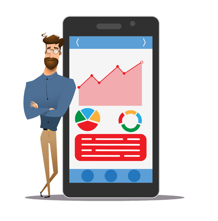 Businessman with smartphone and infographicのイラスト素材