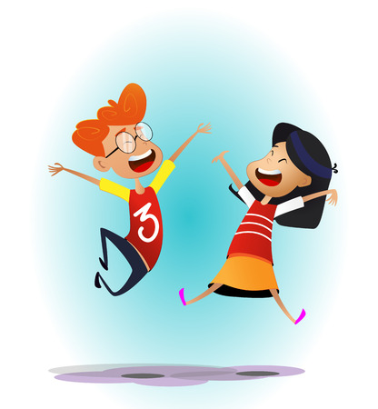 Happy cartoon school multiracial childrenのイラスト素材