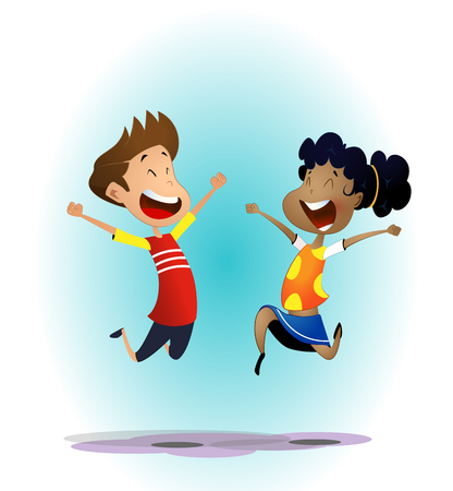 Happy cartoon school multiracial childrenの写真素材