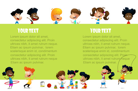 Happy children holding blank poster.のイラスト素材