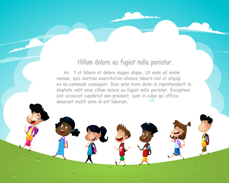 Group of children going to schoolのイラスト素材