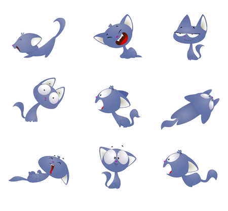 Cartoon set with fun catのイラスト素材