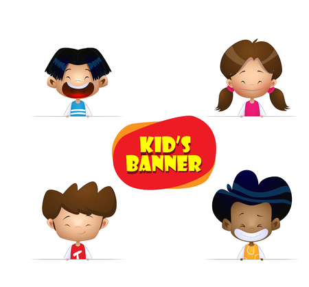 Cute multiracial children with place for textのイラスト素材