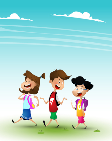 Group of kids going to school together.のイラスト素材