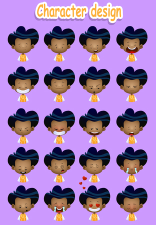 Collection of cartoon african american boy facial emotionsのイラスト素材