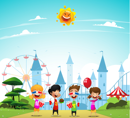 Children at the amusement parkのイラスト素材