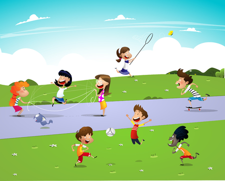 Children playing outsideのイラスト素材