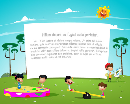 Happy children playing in playground illustrationのイラスト素材