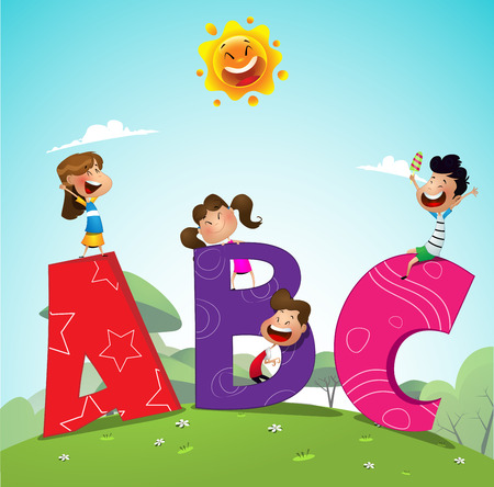 Cartoon kids with ABC lettersの写真素材