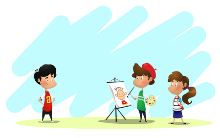 Children drawing in art classのイラスト素材