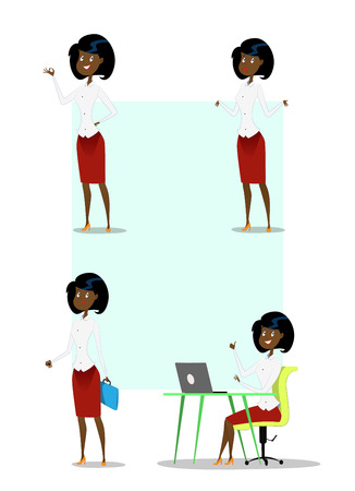 Set of cartoon afro american business woman showing different gestures Vector design illustration.のイラスト素材