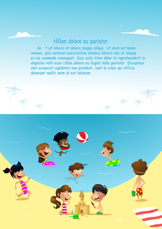 Fun cartoon kids playing at the seaの写真素材