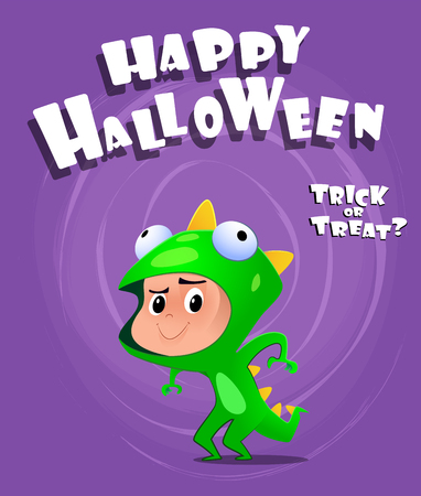 Kid wearing comics costume of dragon. Halloween vector illustration.のイラスト素材