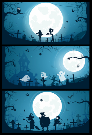 Halloween banners with big full moon Moon background, illustration.のイラスト素材