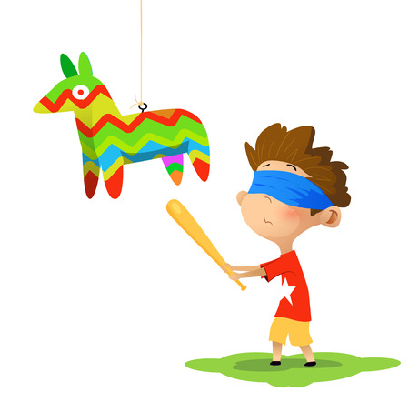 Kid going to hit Pinata by baseball stick. Birthday party concept.のイラスト素材