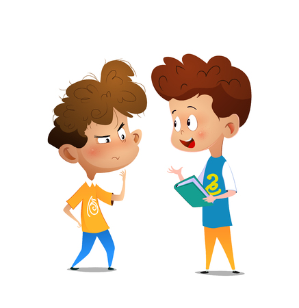Kids discussing literature. Cartoon vector illustration for banner, poster.のイラスト素材