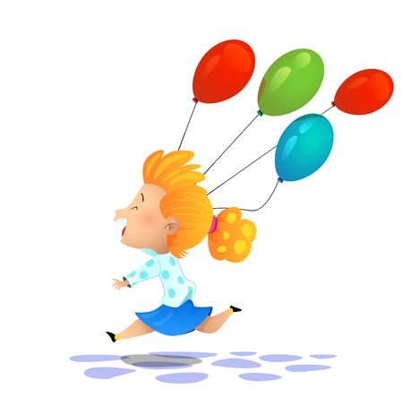 Young cartoon girl colored balloons. Cartoon vector illustrationのイラスト素材