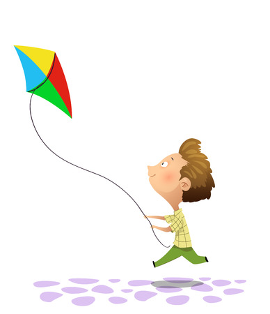 Vector Illustration Of Kid Playing Kite. Cartoonのイラスト素材