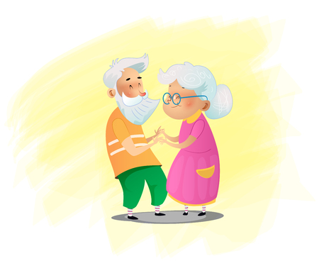 Romantic couple grandparents are standing next to each other. Cartoon vector illustrationのイラスト素材