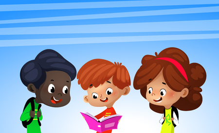 Group of cartoon kids reading books, vector illustrationのイラスト素材