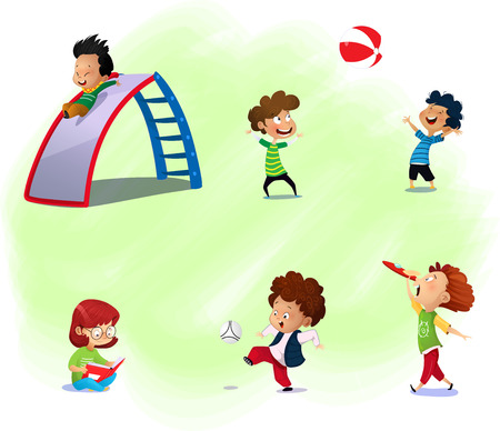 Collection of happy children in different positions. Cartoon vector illustrationの写真素材