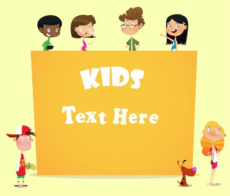 Illustration of Kids behind Blank Banner. Vectorのイラスト素材