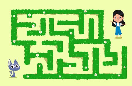 Vector maze game with cat and and her friend little girl. They should find each other. Vectorのイラスト素材