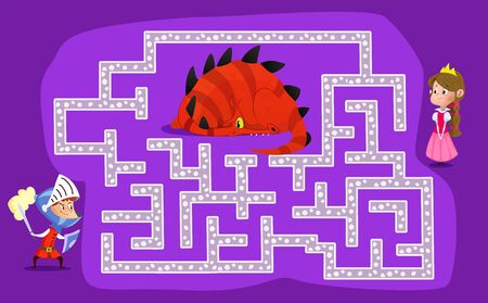 Labyrinth for children. The knight must find a way to the princess and save her from the dragon. Vector mazeのイラスト素材