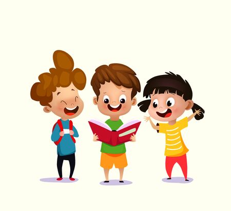 Vector illustration of kids reading open book. Cartoonのイラスト素材