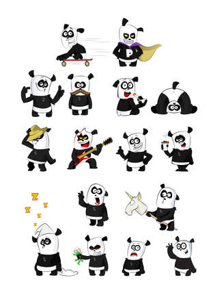 set of cute funny cartoon pandas making different activities. Vector illustrationのイラスト素材
